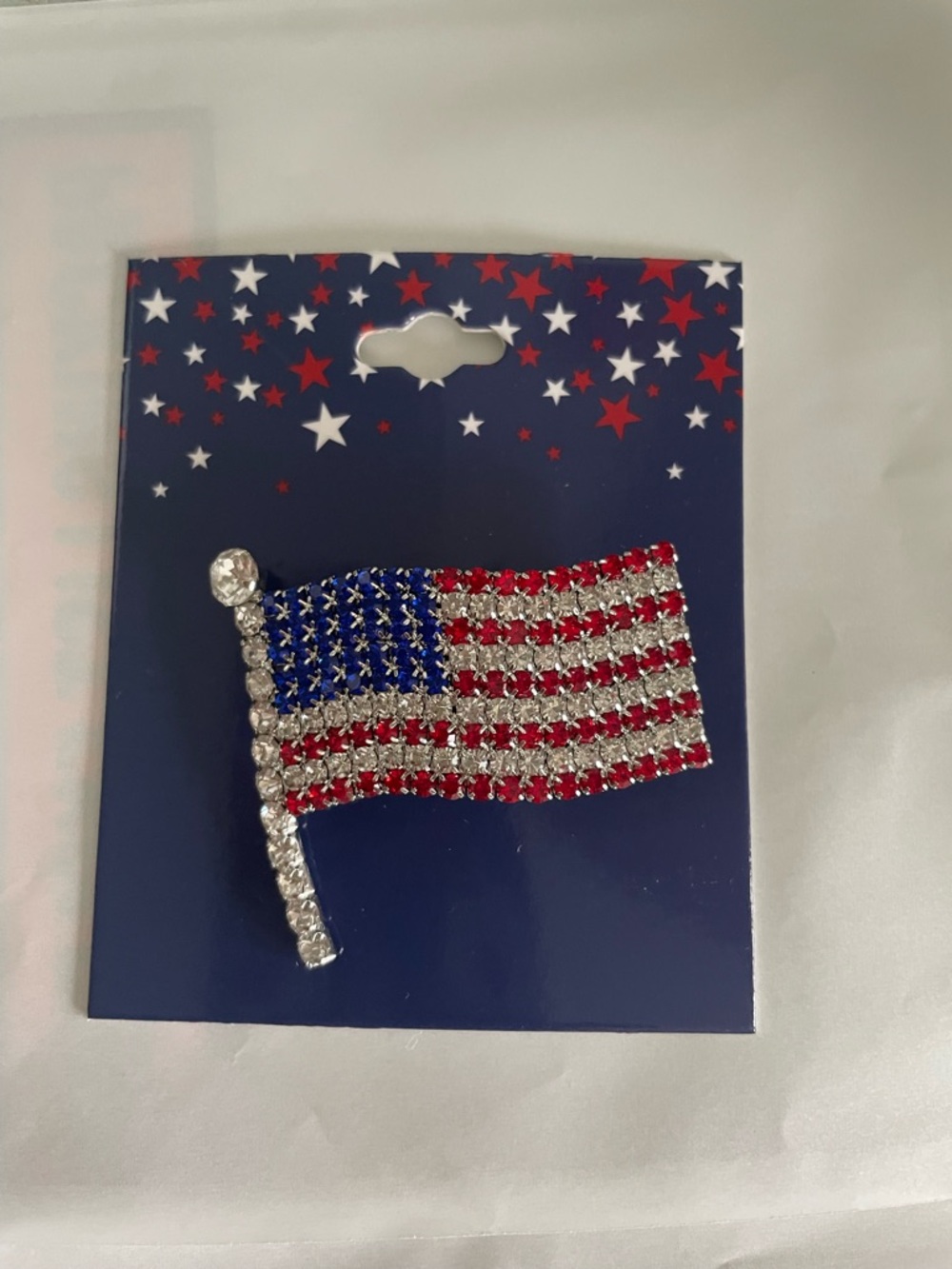 USA Rhinestone American Flag Pin - Red, White, Blue 250 Anniversary